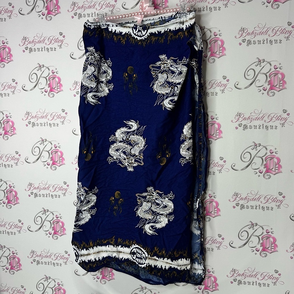 Wrap skirt Blue Dragon Print Women's Swim Sarong beach coverup dress skirt scarf